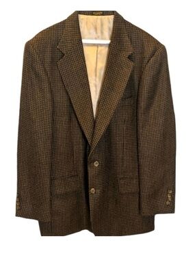 Oscar de la Renta Brown Houndstooth Wool Sport Coat Size 44R